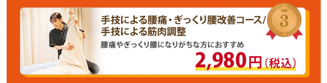 手技による腰痛・ぎっくり腰改善コース/手技による筋肉調整 2,980円